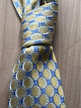 Paul Frederick 100% Italian Silk Tie Yellow Blue Geometric
